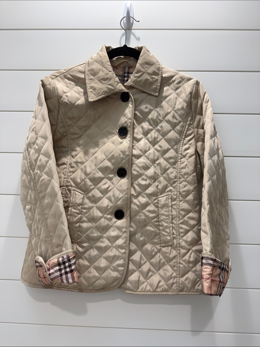 Burberry Beige Quilted Pea Coat